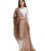 Fabric and Lace Brown Net Party & Festive Women's Dupatta or Chunni