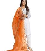 Fabric and Lace Dark Orange Net Party & Festive Women's Dupatta or Chunni