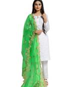 Fabric and Lace Parrot Green Net Party & Festive Women's Dupatta or Chunni
