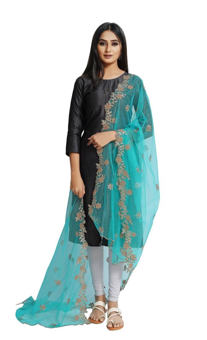 Fabric and Lace Rama Sky Blue Net Party & Festive Women's Dupatta or Chunni