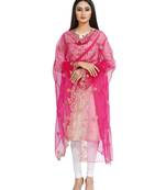 Fabric and Lace Rani Pink Net Party & Festive Women's Dupatta or Chunni