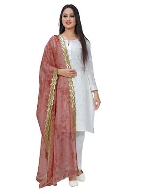 Fabric and Lace Printed Rose Organza Party & Festive Women's Dupatta or Chunni 1