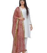 Fabric and Lace Printed Rose Organza Party & Festive Women's Dupatta or Chunni