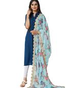 Fabric and Lace Sky Blue Organza Party & Festive Women's Dupatta or Chunni