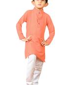 Kids Orange Kurta Pajama Set For Boys`