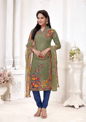 Olive floral print crepe salwar 1