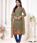 Olive floral print crepe salwar