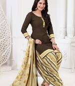 Brown abstract print crepe salwar