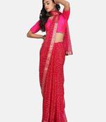 Pink Printed Chiffon Saree With Blouse