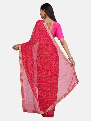 Pink Printed Chiffon Saree With Blouse 6