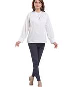 Off-white plain crepe short-kurtis