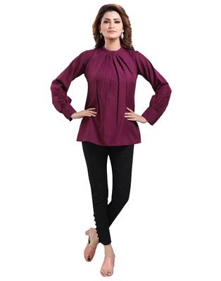 Wine plain crepe short-kurtis 1