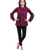 Wine plain crepe short-kurtis