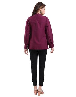 Wine plain crepe short-kurtis 2