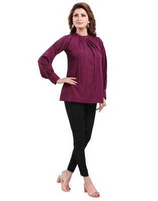 Wine plain crepe short-kurtis 3