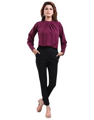 Wine plain crepe short-kurtis 4
