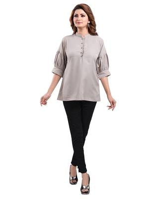 Grey plain crepe short-kurtis 1