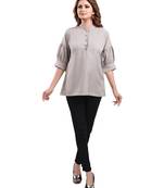 Grey plain crepe short-kurtis