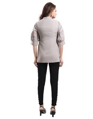 Grey plain crepe short-kurtis 2