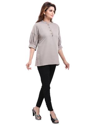 Grey plain crepe short-kurtis 3