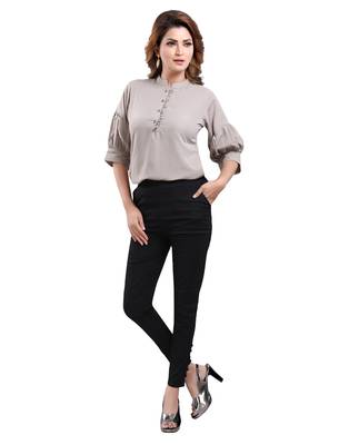 Grey plain crepe short-kurtis 4