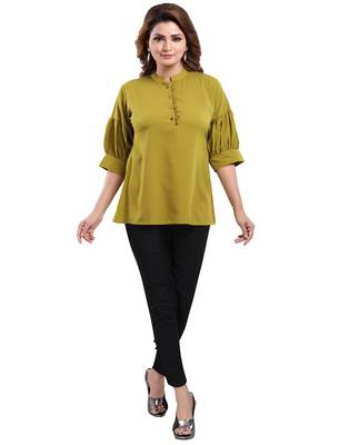 Green plain crepe short-kurtis 1