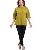 Green plain crepe short-kurtis