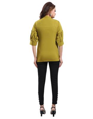 Green plain crepe short-kurtis 2
