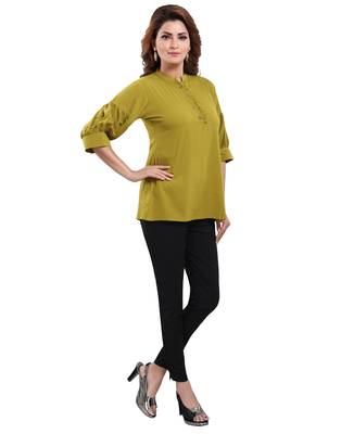 Green plain crepe short-kurtis 3