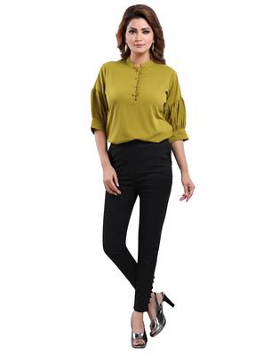 Green plain crepe short-kurtis 4