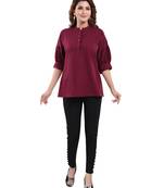 Wine plain crepe short-kurtis