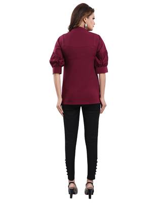 Wine plain crepe short-kurtis 2