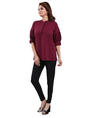 Wine plain crepe short-kurtis 3