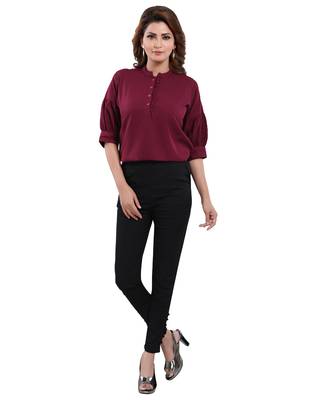 Wine plain crepe short-kurtis 4