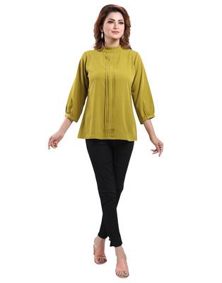 Green plain crepe short-kurtis 1