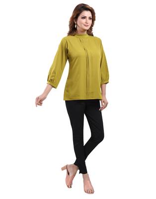 Green plain crepe short-kurtis 3