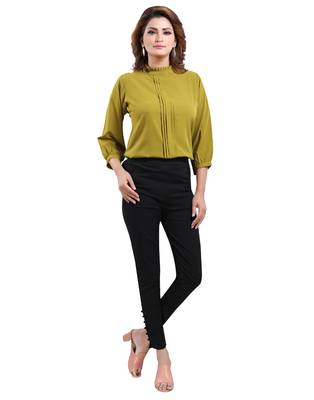Green plain crepe short-kurtis 4
