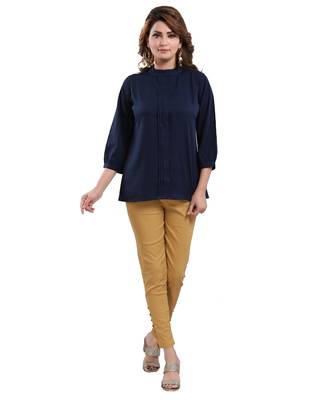 Navy-blue plain crepe short-kurtis 1
