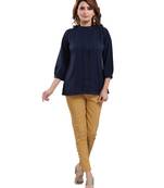 Navy-blue plain crepe short-kurtis