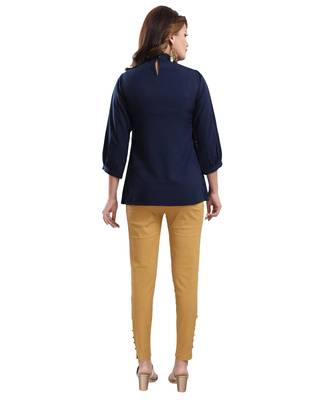 Navy-blue plain crepe short-kurtis 2