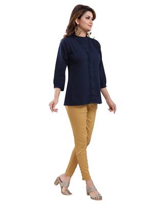 Navy-blue plain crepe short-kurtis 3
