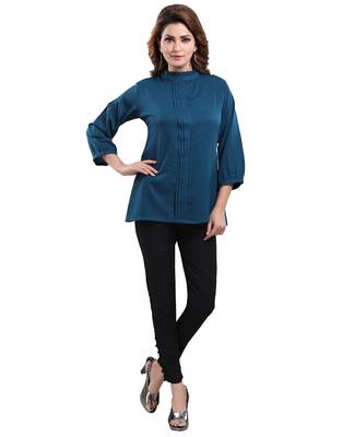 Blue plain crepe short-kurtis 1