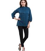 Blue plain crepe short-kurtis