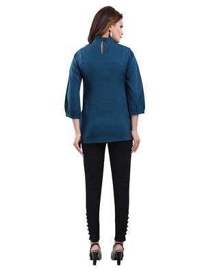 Blue plain crepe short-kurtis 2