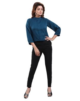 Blue plain crepe short-kurtis 4