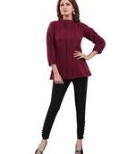 Wine plain crepe short-kurtis