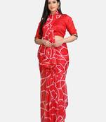 Red Printed Chiffon Saree With Blouse