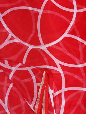 Red Printed Chiffon Saree With Blouse 5