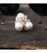 golden silver designer diamond pearl ring