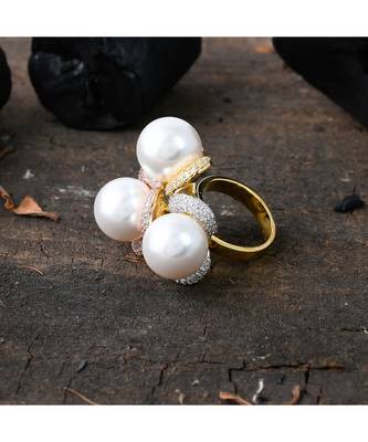 golden silver designer diamond pearl ring 2